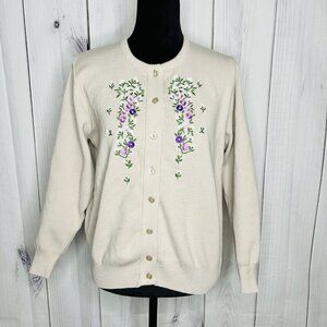 Vtg Pitlochry Cardigan Sweater Sz L 44" Button Up Knitwear Embroidered Scotland